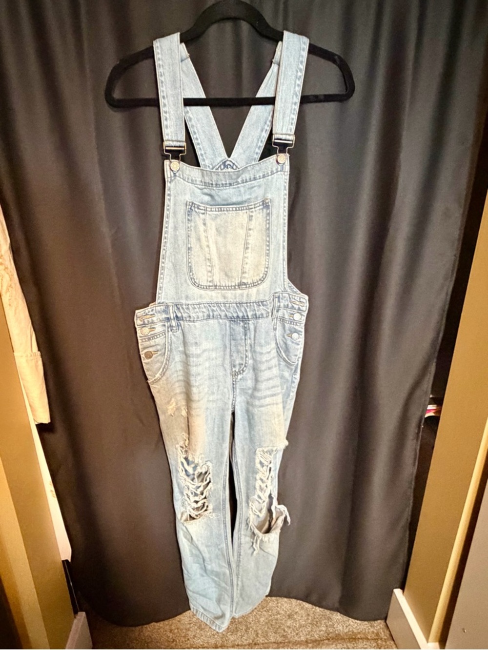 Cello Light Blue Distressed Women’s Denim Overalls